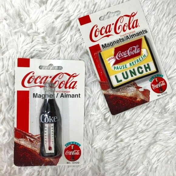 Set of 2 Vintage Thermometer & Lunch Coca-Cola Magnets - Picture 1 of 8